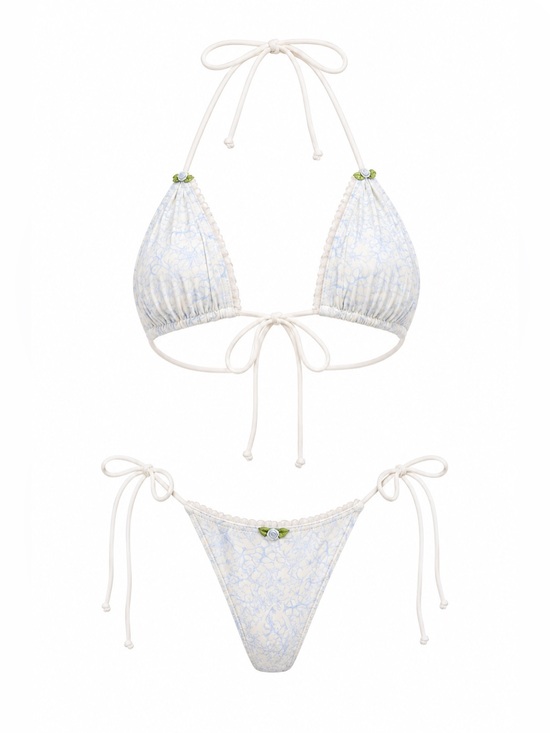 Haute Swimwear Other - Delicate Blue Floral Tie-Side Triangle Bikini - Women Swim
